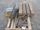 HYSTER FORKLIFT SEAT, METAL 12'' X 20'' BENCH TOP VICE, METAL RAIL LOCK STYLE VICE UNKNOWN MAKE &