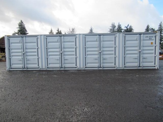 40' HIGH CUBE SHIPPING CONTAINER W/ 4 SIDE DOORS & SWING DOOR AT ONE END