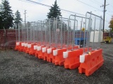 (12) YODOCK 6' PLASTIC BARRICADES W/ 5' TALL CHAIN LINK FENCE SECTIONS