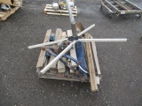 (2) TRAILER JACKS & HITCH, ASSORTED STRAP SPACES / CORNER PIECES FOR TON STRAPS