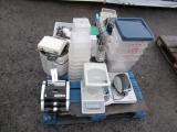 ASSORTED FOOD SAFE STORAGE CONTAINERS, SCALES, UTENSILS & CASH COUNTING MACHINE