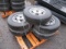 (5) MISMATCHED 225/75R15 TRAILER TIRES ON 6 LUG WHEELS