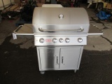 BULL STAINLESS STEEL, 4 BURNER PROPANE BARBEQUE W/ STORAGE COMPARTMENT & ELECTRIC IGNITOR