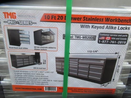 TMG-WB20DS PRO SERIES 10' 20-DRAWER STAINLESS WORKBENCH