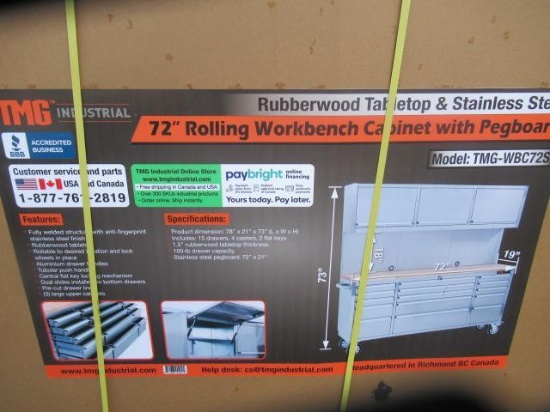 TMG-WBC72S 72'' 15-DRAWER ROLLING WORK BENCH / CABINET