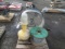 ELECTRIC SHOP FAN, ELECTRIC CENTER POD WORK LIGHT, WOOD REEL OF STEEL CABLE