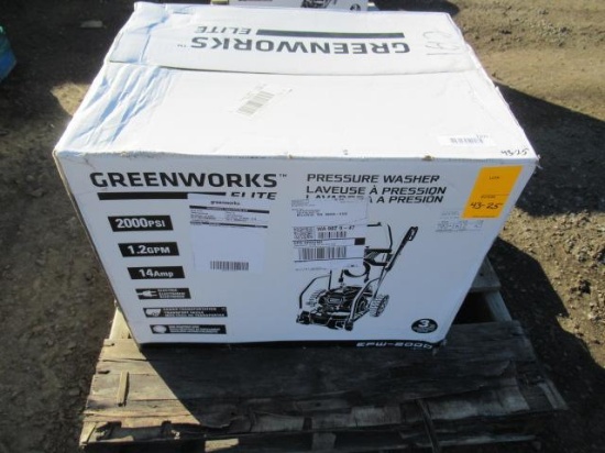 GREEN WORKS ELITE EPW-2000 PSI PRESSURE WASHER, ELECTRIC 14 AMP, 1.2 GPM, 13 HP (UNUSED)