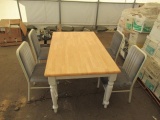 5' X 3' WOOD DINING TABLE W/ (4) METAL FRAMED CUSHION CHAIRS