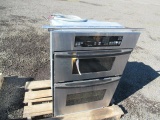 WHIRLPOOL GOLD ELECTRIC DOUBLE STACKED OVENS, UPPER MICROWAVE OVEN, LOWER OVEN
