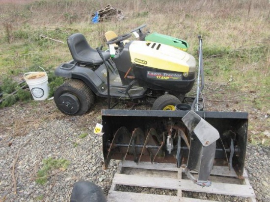 STANLEY LAWN TRACTOR W/ 40'' SNOW BLOWER ATTACHMENT, *NON-RUNNING