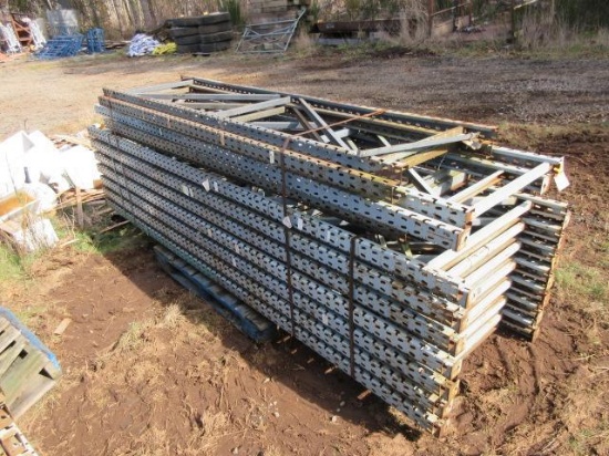 PALLET RACKING UPRIGHTS (14) 10' X 32'' WIDE, & (6) VARIOUS SIZE UPRIGHTS