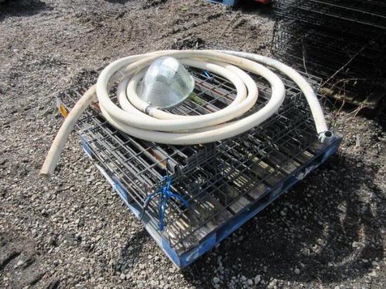 (5) PALLET RACK WIRE DECK PANELS 35'' X 48'', & WATER PUMP HOSE
