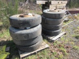 (8) 11R22.5 TIRES ON 10 LUG STEEL WHEELS