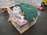 PALLET OF ASSORTED WOOD CRATES W/ ROPE, NET, COOKER POT & ROLL OF BURLAP