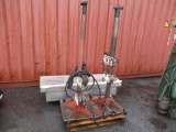 (2) UNKNOWN MAKE & MODEL FRAME PULLERS W/ TRUCK TOOL BOX W/ ASSORTED CHAINS, CLAMPS, BRACKETS &