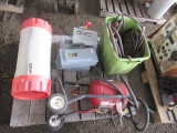 HC SANDY F.45D JET ABRASIVE BLASTER, ASSORTED HYDRAULIC HOSES, RIDGID AF20000 AIR FILTRATION SYSTEM,