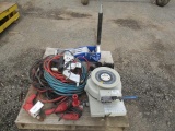 3 TON FLOOR JACK, MARSH, STENCIL MACHINE, ASSORTED DRILLS, & AIR HOSES