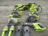 RYOBI SKILL SAW, SAWZALL, FLASHLIGHT, SPRAYER W/ BATTERIES & CHARGER