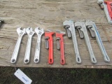 (3) 12'' CRESCENT WRENCHES, (3) 18'' RIGID PIPE WRENCHES, (2) 10'' RIDGID PIPE WRENCHES
