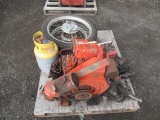 (2) DIRT BIKE TIRES & WHEELS, LISTER DIESEL ENGINE, (3) ANTIQUE DRILLS, REFRIDGERANT RECOVERY PUMP