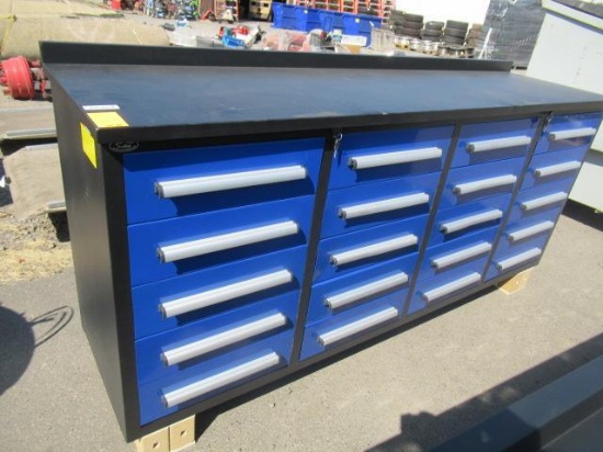 2022 STEELMAN 7' 20-DRAWER BLUE WORKBENCH (UNUSED)