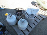 PROPANE COOKER W/ ALUMINUM POTS & (2) PROPANE TANKS