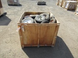 WOOD CRATE W/ ASSORTED PNEUMATIC TIRES