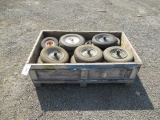 WOOD CRATE W/ ASSORTED PNEUMATIC TIRES