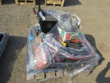 ASSORTED TOOLS, HOSE REELS, GAS POWERED LEAF BLOWER, BATTERY CHARGER, RATCHET STRAPS