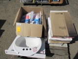 ASSORTED TOILET SEATS, (2) SINKS, SHOWER CURTAINS & SHOWER LINERS