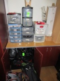 CONTENTS OF CABINET - ASSORTED BACKPPACKS, BINDINGS, TOOLS