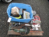 ASSORTED POWER TOOLS/DRILL BITS, HEDGE TRIMMER, TABLE SAW