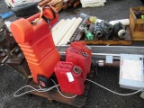 (4) GAS CANS, LARGE SHOP HEATER