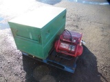 PORTER CABLE AIR COMPRESSOR, GREEN STEEL CONSTRUCTION TOOLBOX