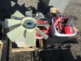2-SPEAKER CAR SUBWOOFER BOX, TRUCK RADIATOR FAN, ASSORTED MILWAUKEE BATTERIES/CHARGERS/CHAINSAW