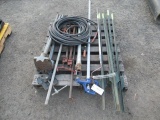 ASSORTED PIPE CLAMPS/FENCE POSTS, AIR HOSE