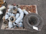 ASSORTED PIPE FITTINGS & (1) ROLL BARBED WIRE
