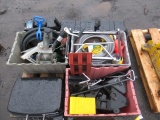 ASSORTED WHEEL CHOCKS, BATTERY BOXES, JACK STANDS, & ASSORTED HAND TOOLS