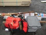 ASSORTED CONDUIT, A-FRAME LADDER, LIFE JACKETS, DROP CLOTHS