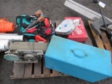 BOSCH CUT-OFF SAW, MILWAUKEE ROTARY HAMMER, RIDGID R86630 SCREW GUN, & SANDER