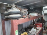 CONTENTS ON RIGHT OF CONTAINER - WATER VALVES, HOLE HOG PARTS, PIPE EQUIPMENT WIRE, HOSE, METAL