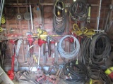 PIPE STAND, ASSORTED PNEUMATIC AIR TOOLS, PIPE CLAMP, PNEUMATIC HOSE, CABLE, ELECTRICAL CORDS