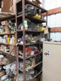 7' METAL RACK & CONTENTS, ASSORTED PARTS & HARDWARE