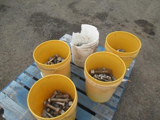 (5) BUCKETS OF ASSORTED HARDWARE, NUTS & BOLTS