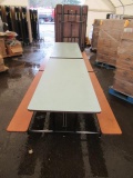 (5) 12' BLUE FOLDING DOUBLE CAFETERIA TABLES W/ BENCHES
