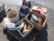 BATTERY JUMP PACK, TOOL BOX, TOOL BELT, TABLE LIGHT, LUNCH BOX, & ASSORTED CAULKING GUNS & STAPLE