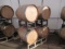 (4) WOOD BARRELS W/ RACK
