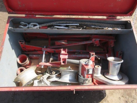 RED JOB BOX ON CASTERS W/ ENSLEY...WIRE PULLER (COMPLETE SET)