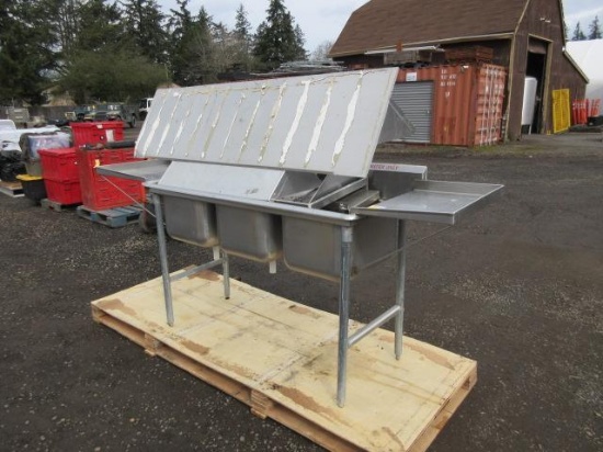 STAINLESS STEEL 3-COMPARTMENT SINK W/ (2) STAINLESS PRODUCT SHELVES