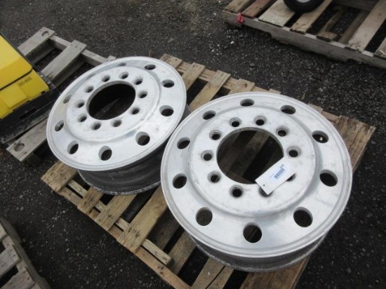 (2) 24.5 ALUMINUM BUD 10 LUG SEMI WHEELS
